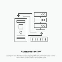 kombination. data. databas. elektronisk. information ikon. linje vektor grå symbol för ui och ux. hemsida eller mobil Ansökan