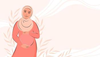 baner handla om graviditet och moderskap med plats för text. muslim gravid kvinna. vektor illustration.