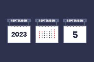 2023 kalender design september 5 ikon. 5:e september kalender schema, utnämning, Viktig datum begrepp. vektor