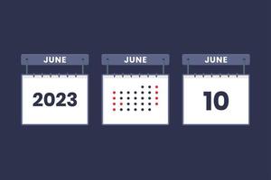 2023 kalender design juni 10 ikon. 10:e juni kalender schema, utnämning, Viktig datum begrepp. vektor