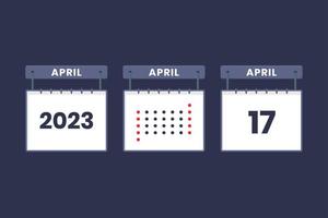 2023 Kalenderdesign 17. April Symbol. 17. april kalenderplan, termin, wichtiges datumskonzept. vektor