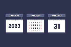 2023 kalender design januari 31 ikon. 31: a januari kalender schema, utnämning, Viktig datum begrepp. vektor