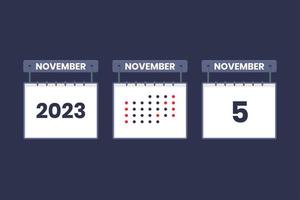2023 Kalenderdesign 5. November Symbol. 5. november kalenderplan, termin, wichtiges datumskonzept. vektor
