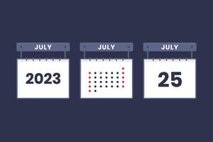 2023 Kalenderdesign 25. Juli Symbol. 25. juli kalenderplan, termin, wichtiges datumskonzept. vektor