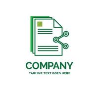 Inhalt. Dateien. teilen. Teilen. Dokument flache Business-Logo-Vorlage. kreatives grünes markendesign. vektor
