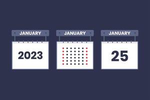 2023 kalender design januari 25 ikon. 25:e januari kalender schema, utnämning, Viktig datum begrepp. vektor