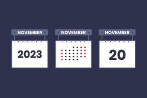 2023 Kalenderdesign 20. November Symbol. 20. november kalenderplan, termin, wichtiges datumskonzept. vektor