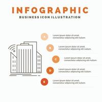 byggnader. stad. sensor. smart. urban infographics mall för hemsida och presentation. linje grå ikon med orange infographic stil vektor illustration