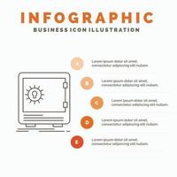 Bank. deposition. säker. säkerhet. kassaskåp infographics mall för hemsida och presentation. linje grå ikon med orange infographic stil vektor illustration