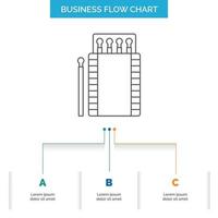 Streichhölzer. Camping. Feuer. Lagerfeuer. Box-Business-Flow-Chart-Design mit 3 Schritten. Liniensymbol für Präsentation Hintergrundvorlage Platz für Text vektor