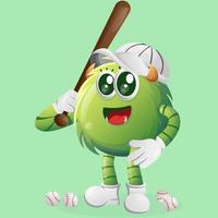 söt grön monster spelar baseboll vektor