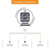 metro. tåg. smart. offentlig. transport företag strömma Diagram design med 3 steg. glyf ikon för presentation bakgrund mall plats för text. vektor