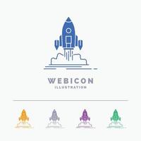 Start. Mission. pendeln. Anlaufen. Veröffentlichen Sie eine 5-farbige Glyphen-Websymbolvorlage, die auf Weiß isoliert ist. Vektor-Illustration vektor