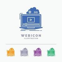 Wolke. Spiel. online. Streamen. Video 5-Farben-Glyphen-Web-Icon-Vorlage isoliert auf Weiß. Vektor-Illustration vektor