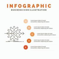 Leistung. Fortschritt. Arbeit. Einstellung. Getriebe-Infografik-Vorlage für Website und Präsentation. Linie graues Symbol mit orangefarbener Infografik-Stil-Vektorillustration vektor