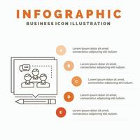 Analyse. Streit. Geschäft. überzeugen. Debatten-Infografik-Vorlage für Website und Präsentation. Linie graues Symbol mit orangefarbener Infografik-Stil-Vektorillustration vektor