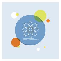 atom. vetenskap. kemi. fysik. kärn vit linje ikon färgrik cirkel bakgrund vektor