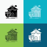 försäkring. Hem. hus. offer. skydd ikon över olika bakgrund. glyf stil design. designad för webb och app. eps 10 vektor illustration