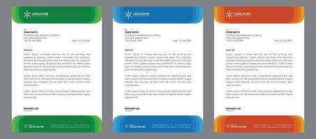 företags- modern abstrakt kreativ professionell redigerbar företag brev mall med orange, blå och grön färger, kontor brev uppsättning i platt stil med 3 färger. vektor
