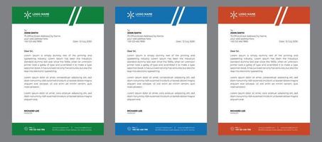 företags- modern abstrakt kreativ professionell redigerbar företag brev mall med orange, blå och grön färger, kontor brev uppsättning i platt stil med 3 färger. vektor