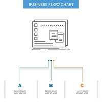 Fenster. Mac. betriebsbereit. os. Programm Business Flow Chart Design mit 3 Schritten. Liniensymbol für Präsentation Hintergrundvorlage Platz für Text vektor