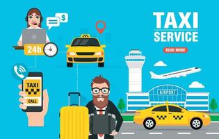 uppkopplad taxi service begrepp design platt. flygplats tåg station vektor