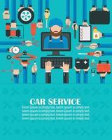 Autoservice-Computer-Online-Set mit Mechaniker-Flachdesign. Lorem ipsum ist einfach Text vektor