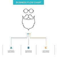 Schnurrbart. Hipster. Umzug. getragen. men business flow chart design mit 3 schritten. Liniensymbol für Präsentation Hintergrundvorlage Platz für Text vektor