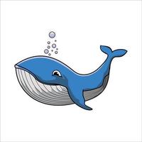 blå val tecknad serie. stor djur- design illustration. under vattnet fisk ikon, tecken och symbol. vektor
