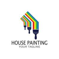 logotyp ikon illustration hus måla med en blandning av borstar och rullar för hus vägg måla design, minimalistisk hus, målning, interiör, byggnad, fast egendom företag, tapet, vektor begrepp