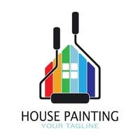 logotyp ikon illustration hus måla med en blandning av borstar och rullar för hus vägg måla design, minimalistisk hus, målning, interiör, byggnad, fast egendom företag, tapet, vektor begrepp