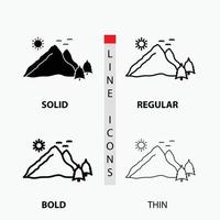 Berg. Landschaft. hügel. Natur. Szenensymbol in dünn. regulär. fette Linie und Glyphenstil. Vektor-Illustration vektor