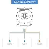 visualisieren. Konzeption. Überwachung. Überwachung. Vision Business Flow Chart-Design mit 3 Schritten. Liniensymbol für Präsentation Hintergrundvorlage Platz für Text vektor