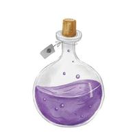 vattenfärg magi flaska med lila förgifta trolldryck. illustration för halloween isolerat på vit vektor