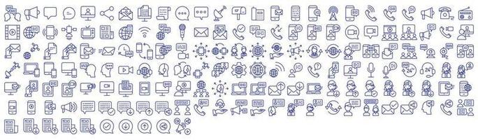 Sammlung von Symbolen im Zusammenhang mit Messaging und Kommunikation, einschließlich Symbolen wie Telefonanruf, Radio, Mikrofon und mehr. Vektorgrafiken, pixelgenau vektor