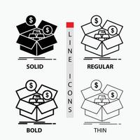 Ersparnisse. Kasten. Budget. Geld. Wachstumssymbol in dünn. regulär. fette Linie und Glyphenstil. Vektor-Illustration vektor
