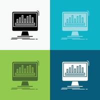 Analytik. wird bearbeitet. Armaturenbrett. Daten. Statistiksymbol über verschiedenen Hintergründen. Design im Glyphen-Stil. entwickelt für Web und App. eps 10-Vektorillustration vektor