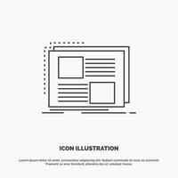 Inhalt. Entwurf. rahmen. Seite. Textsymbol. Linienvektor graues Symbol für ui und ux. Website oder mobile Anwendung vektor