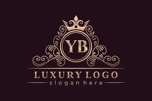 yb anfangsbuchstabe gold kalligrafisch feminin floral handgezeichnet heraldisch monogramm antik vintage stil luxus logo design premium vektor