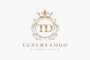 Royal Luxury Logo-Vorlage mit anfänglichem td-Buchstaben in Vektorgrafiken für Restaurant, Lizenzgebühren, Boutique, Café, Hotel, Heraldik, Schmuck, Mode und andere Vektorillustrationen. vektor