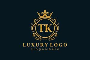 Royal Luxury Logo-Vorlage mit anfänglichem tk-Buchstaben in Vektorgrafiken für Restaurant, Lizenzgebühren, Boutique, Café, Hotel, Heraldik, Schmuck, Mode und andere Vektorillustrationen. vektor