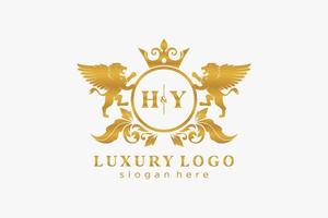 Initial Hy Letter Lion Royal Luxury Logo Vorlage in Vektorgrafiken für Restaurant, Lizenzgebühren, Boutique, Café, Hotel, Heraldik, Schmuck, Mode und andere Vektorillustrationen. vektor