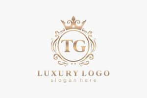 Royal Luxury Logo-Vorlage mit anfänglichem tg-Buchstaben in Vektorgrafiken für Restaurant, Lizenzgebühren, Boutique, Café, Hotel, Heraldik, Schmuck, Mode und andere Vektorillustrationen. vektor