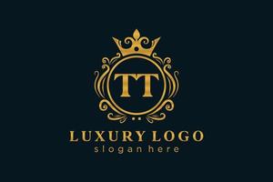 Royal Luxury Logo-Vorlage mit anfänglichem tt-Buchstaben in Vektorgrafiken für Restaurant, Lizenzgebühren, Boutique, Café, Hotel, Heraldik, Schmuck, Mode und andere Vektorillustrationen. vektor