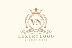 Royal Luxury Logo-Vorlage mit anfänglichem VN-Buchstaben in Vektorgrafiken für Restaurant, Lizenzgebühren, Boutique, Café, Hotel, Heraldik, Schmuck, Mode und andere Vektorillustrationen. vektor