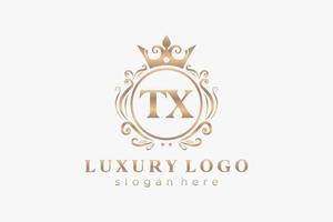 första tx brev kunglig lyx logotyp mall i vektor konst för restaurang, kungligheter, boutique, Kafé, hotell, heraldisk, Smycken, mode och Övrig vektor illustration.