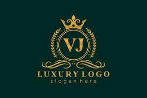 första vj brev kunglig lyx logotyp mall i vektor konst för restaurang, kungligheter, boutique, Kafé, hotell, heraldisk, Smycken, mode och Övrig vektor illustration.