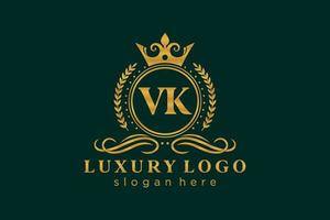 Royal Luxury Logo-Vorlage mit anfänglichem vk-Buchstaben in Vektorgrafiken für Restaurant, Lizenzgebühren, Boutique, Café, Hotel, Heraldik, Schmuck, Mode und andere Vektorillustrationen. vektor