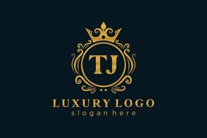 Royal Luxury Logo-Vorlage mit anfänglichem tj-Buchstaben in Vektorgrafiken für Restaurant, Lizenzgebühren, Boutique, Café, Hotel, Heraldik, Schmuck, Mode und andere Vektorillustrationen. vektor