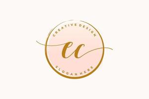 första ec handstil logotyp med cirkel mall vektor signatur, bröllop, mode, blommig och botanisk med kreativ mall.